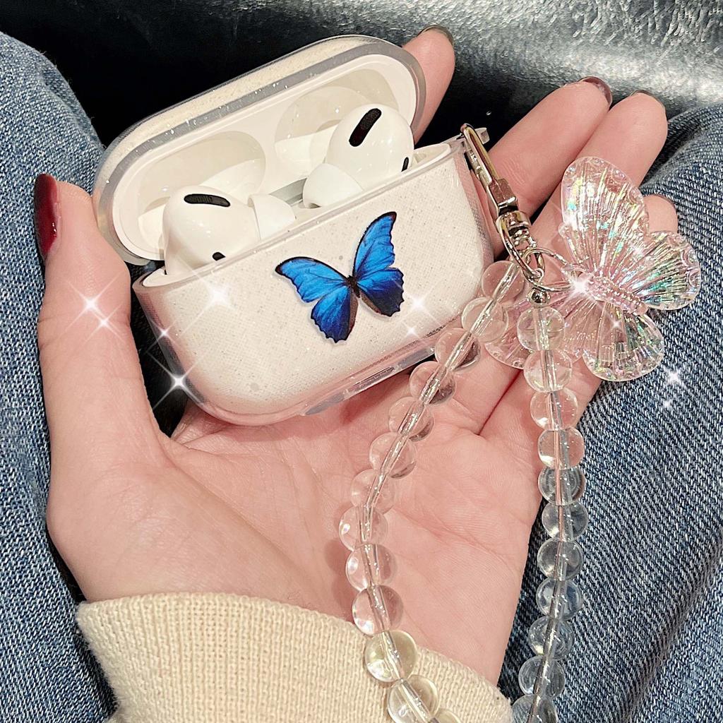 Blue Butterfly Wireless Bluetooth nabíjecí box pro Apple Airpod 3 1 Pro 2nd 2 Roztomilé kreslené sluchátka Pouzdro na sluchátka Conque