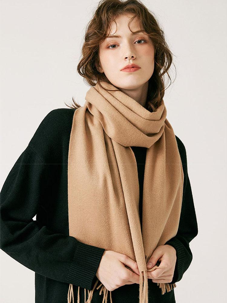 High Quality Solid Color 100% Wool Scarf Men's Women Autumn Winter Versatile Classic Wool Muffler Men's Warm Soft Tassel Scarves
