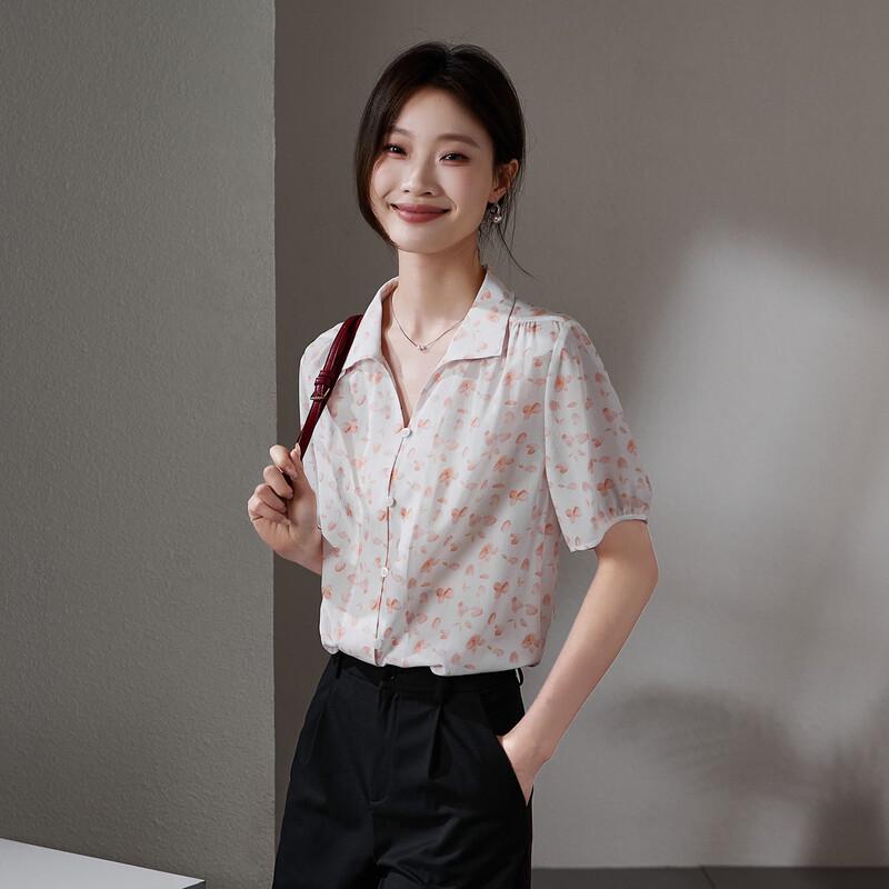 SOFSIL 2026 Summer Women s Printed Silk V-Neck Blouse XL