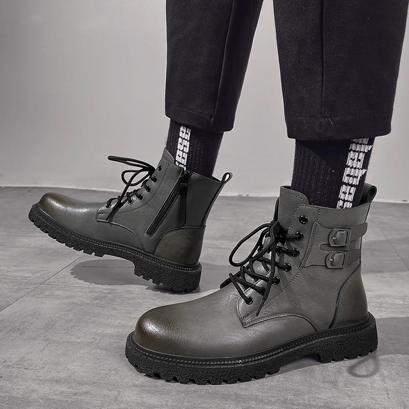 Men Fashion Party Nightclub Motorcycle Boots Handsome Platform Handmade Shoes Cow Leather Winter Warm Snow Boots Black Man Shoes