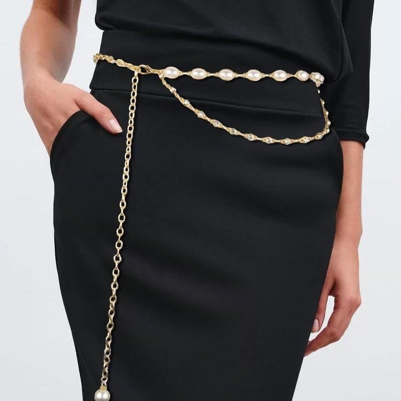Y2k Metallic Waist Belt With Waterdiamond Embellishments For Female Fashion