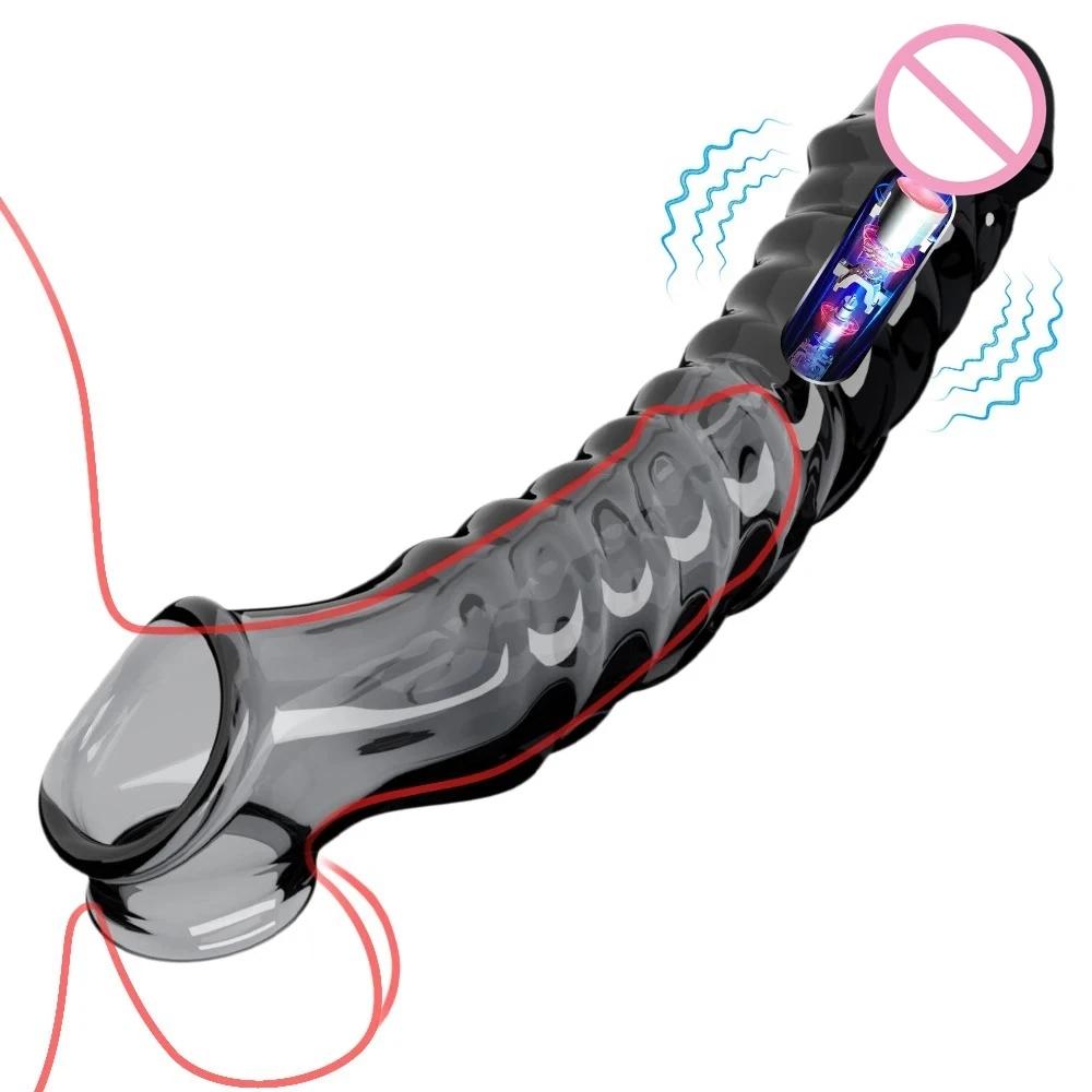 Penis Extension Sleeve Vibrator Extender 8cm Reusable Condoms Soft Delay Ejaculation Dick Sleeve Adult Sex Toys For Men Women