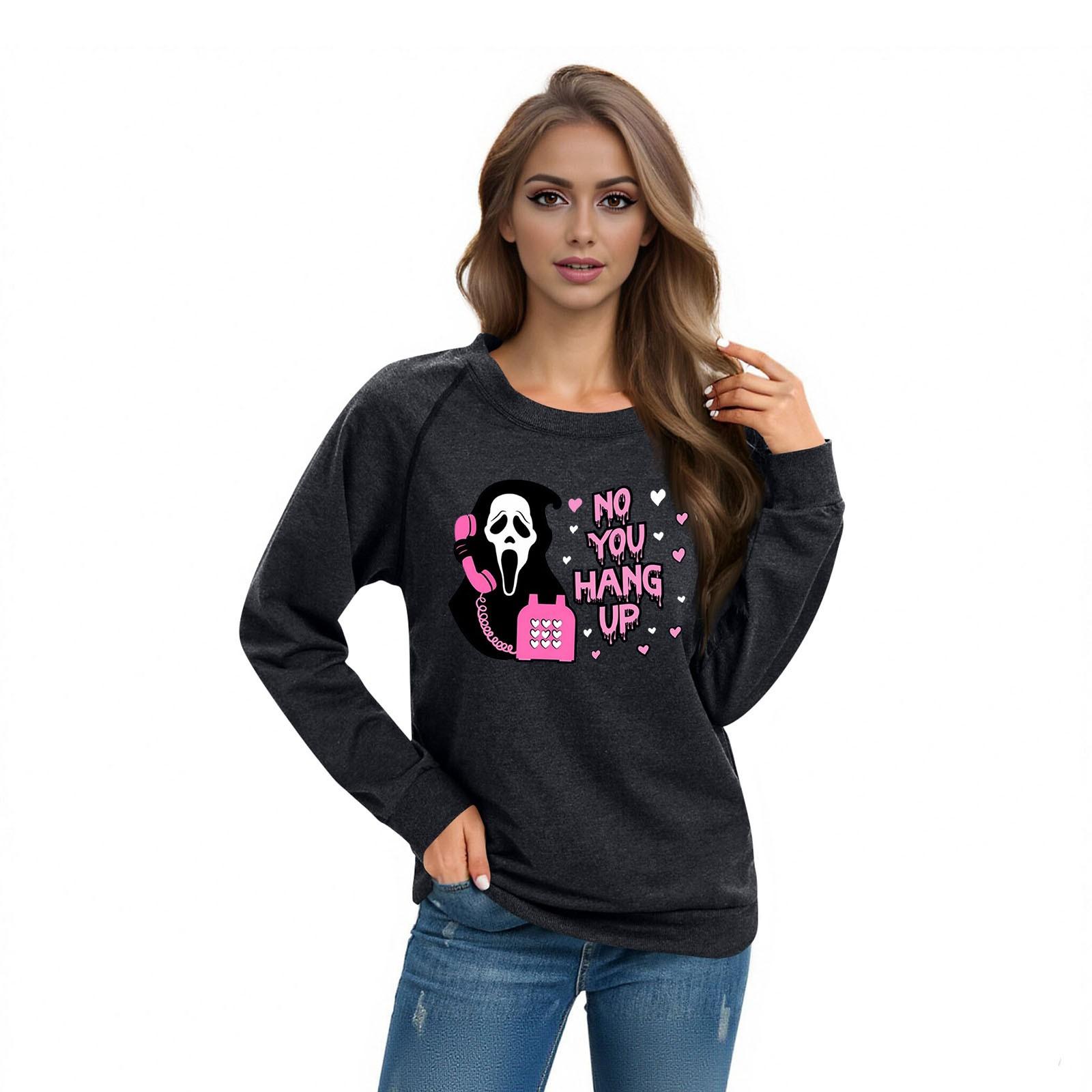 

Women s Casual Raglan O-neck Long Sleeve Halloween Print Top XL