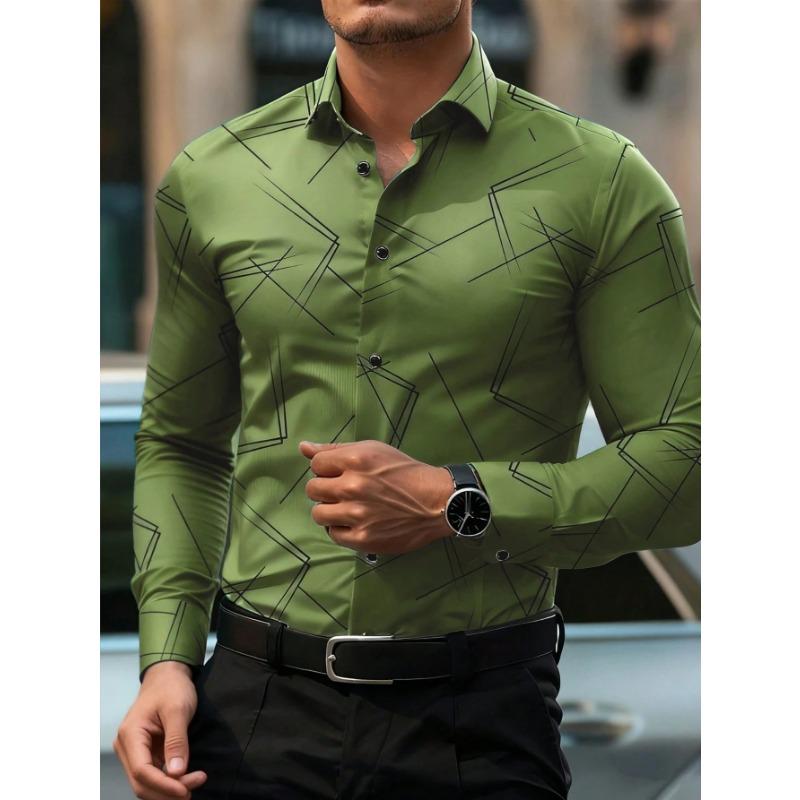 American Style Long Sleeve Shirt Men S Casual Printed Turn Down Collar