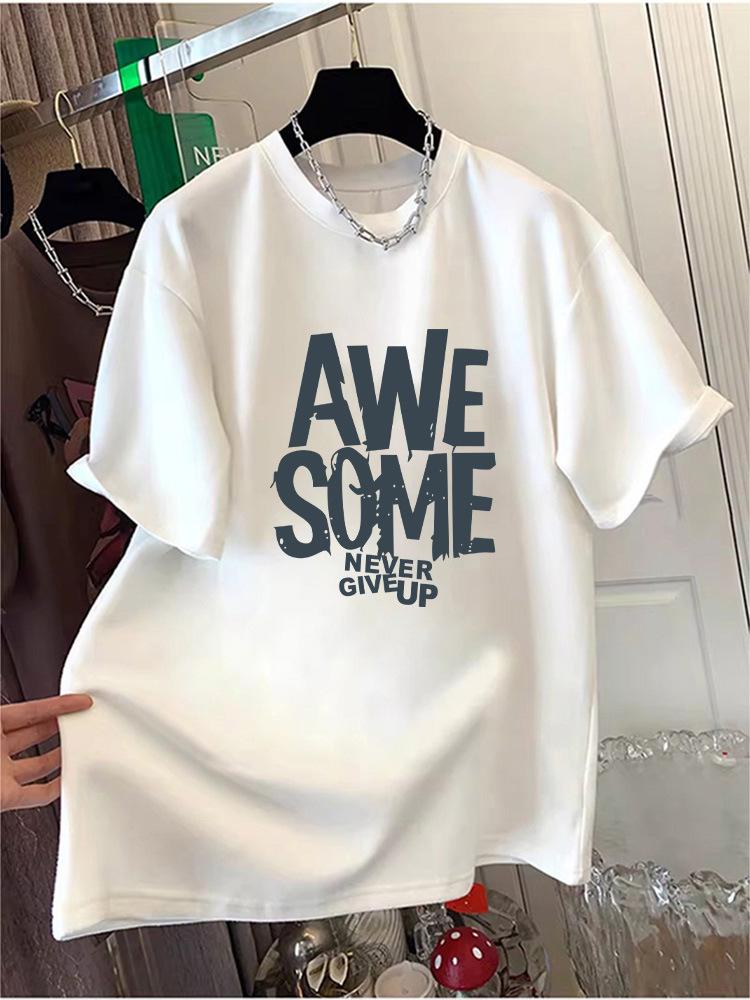 Women's 2026 Summer Korean Style Loose Fit Brushed Cotton Short Sleeve T-Shirt
