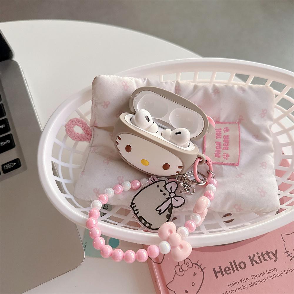 Kawaii 3D Hellokitty Headphone Case Silicone Shockproof Cover for Airpods Pro 2 Pro 3 Airpods 4 Case with Chain Charm