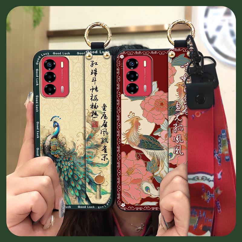 Elderly lady Durable Phone Case For ZTE Blade V40 Vita/A72 Wrist Strap Wristband For Mom Silicone Fashion Dirt-resistant