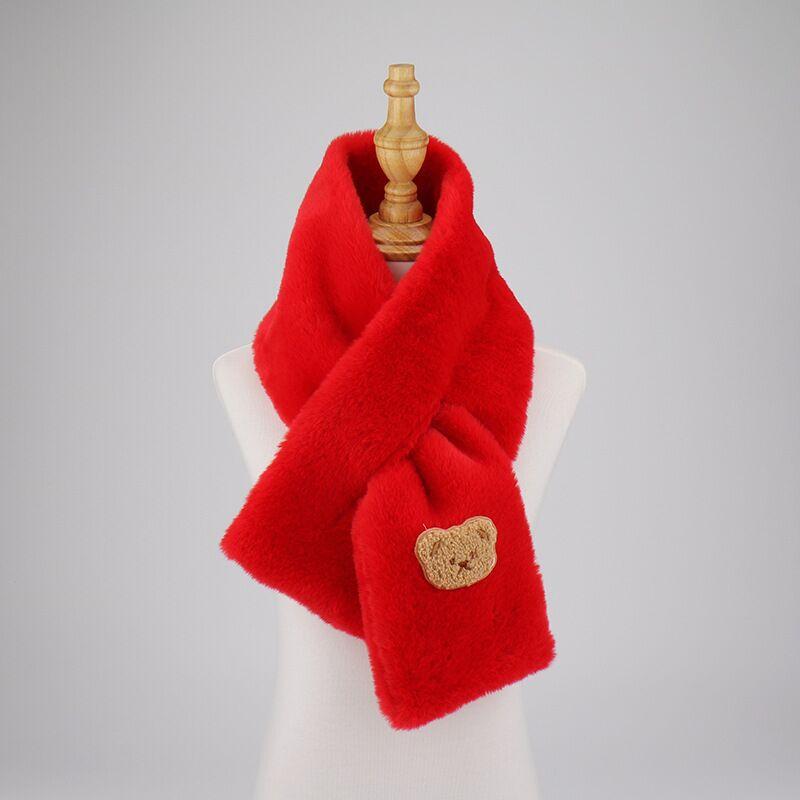 Elegant Faux Rabbit Fur Winter Warm Neck Warmer Cross Scarf Solid Color Neckerchief For Women Cute Little Bear Plush Scarf