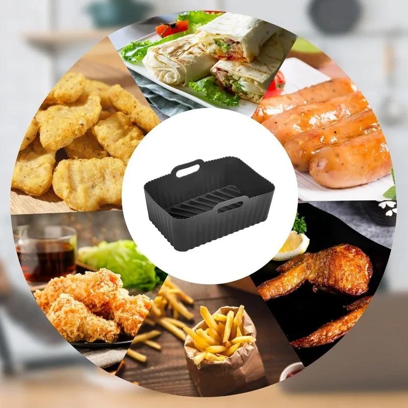 Black Silicone Air Fryers Oven Baking Tray Rectangular Replacement Kitchen Grill Pan Airfryer Kitchen Fried Chicken Basket Mat