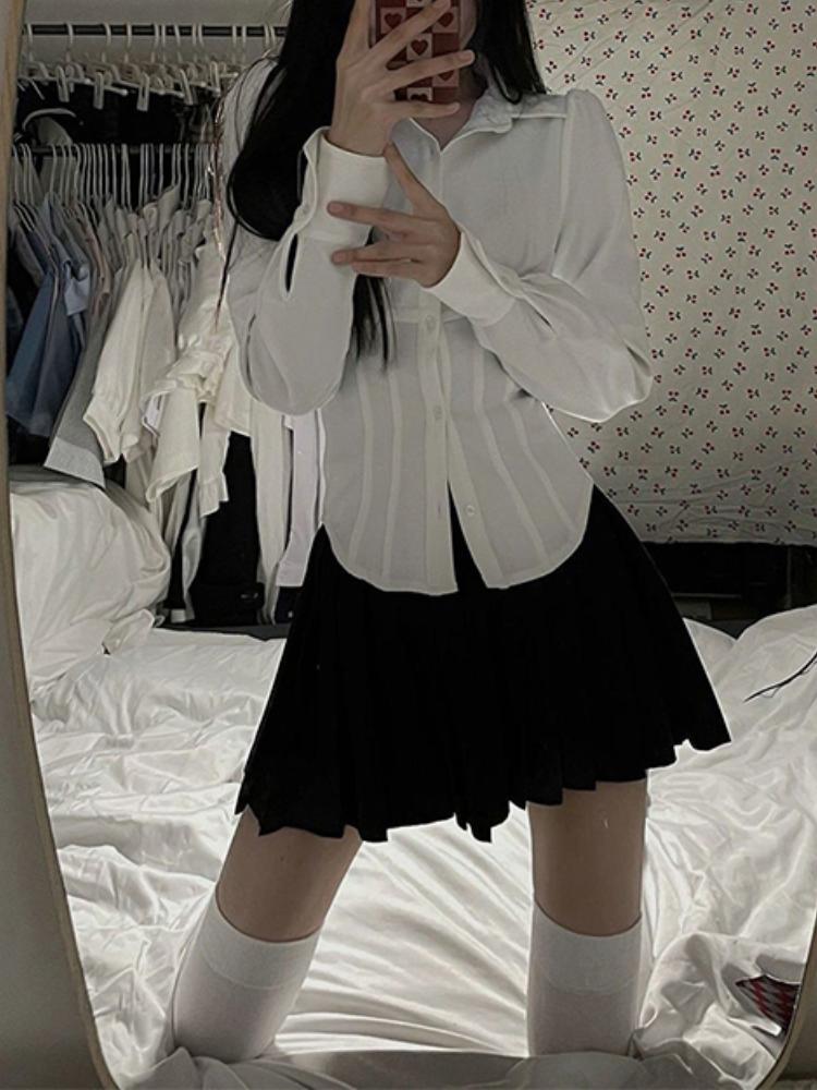 Autumn Y2K White Sexy Shirts Women Streetwear Tunic Long Sleeve Tops Students Jk Preppy Korean Fashion Slim All Match Blouses New