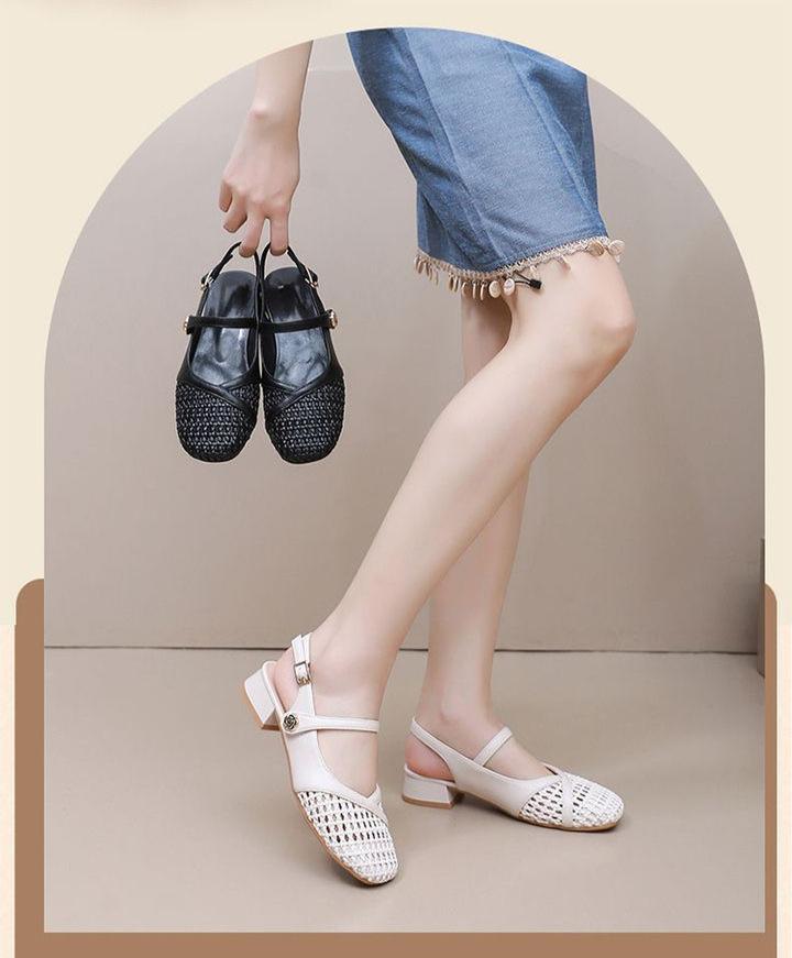 Baotou Sandals Women's 2025 Summer Women's Shoes French Retro New Shoes Women's Breathable Hollow Woven Sandals