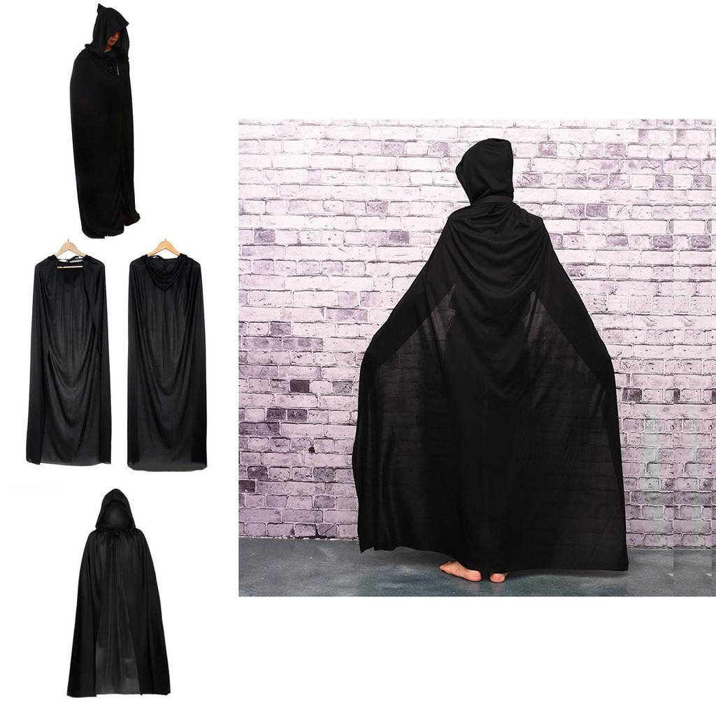 Cape d'Halloween Cosplay Faucheur Vampire Sorcière Magicien Robe Fête Adulte Enfants Cape Légère Noire