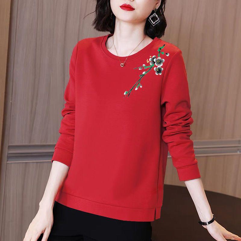 Autumn/Winter New Round Collar Sweater Women's Middle Age Loose Large Pullover Top Mom Long Sleeve Bottoming Coat