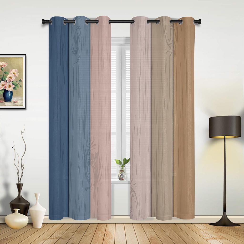Vintage Khaki Brown Gradual Wood Grain Curtains for Bedroom Living Room Drapes Kitchen Kid's Room Window Curtain Home Decor