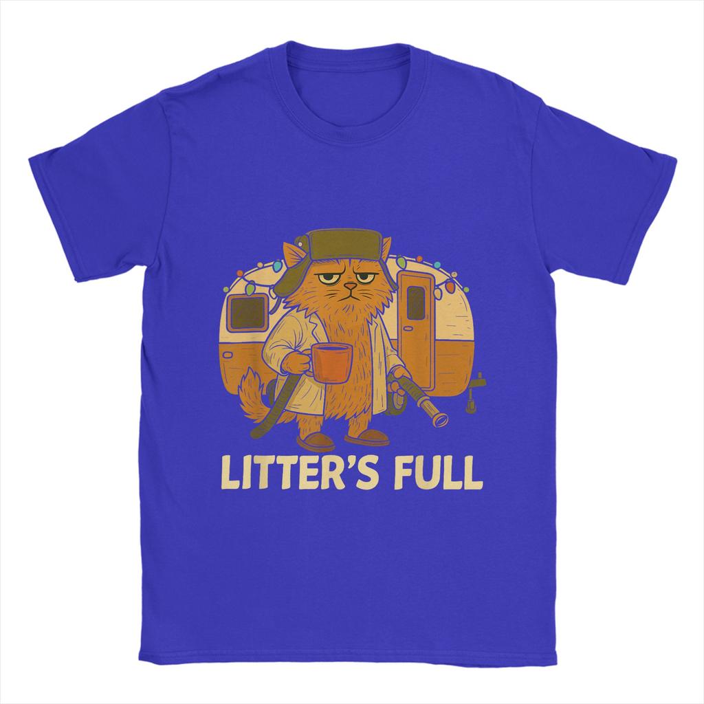 Men T-Shirts Funny Litters Full Cat Vintage 100% Cotton Tee Shirt Short Sleeve T Shirt Crewneck Tops Plus Size