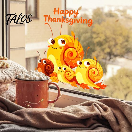 Fall Theme Decor Cartoon Snail Static Window Sticker for Thanksgiving Autumn Harvest Festival, Waterproof PVC Decal Home Ornaments Glass Doors