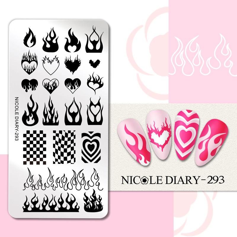 NICOLE DIARY Leaves Flower Nail Art Stamping Plates Drawing Template Geometric Stripe Line 3D Image Stencil Mold Printing Tools
