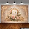 2D Sweet 15 Gold Crown and Butterfly Backdrop Photo Booth Background