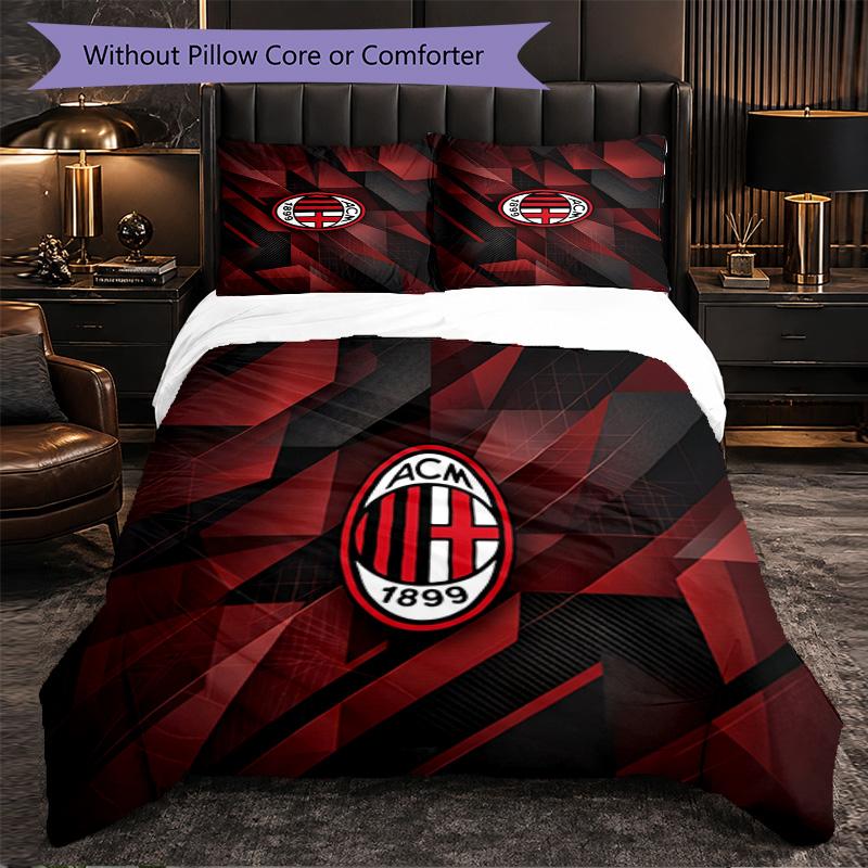 AC Milan Pattern 3 Pieces Bedding Set Soft Microfiber Duvet Cover with Pillow Cases for Bedroom