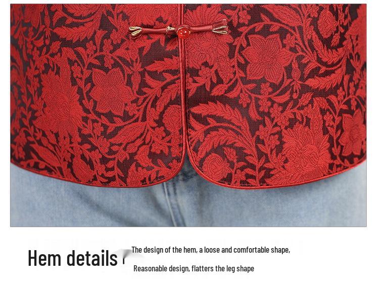 Autumn Retro Frog Button Vest: Elegant Round Neck Top for Middle-aged & Elderly Women