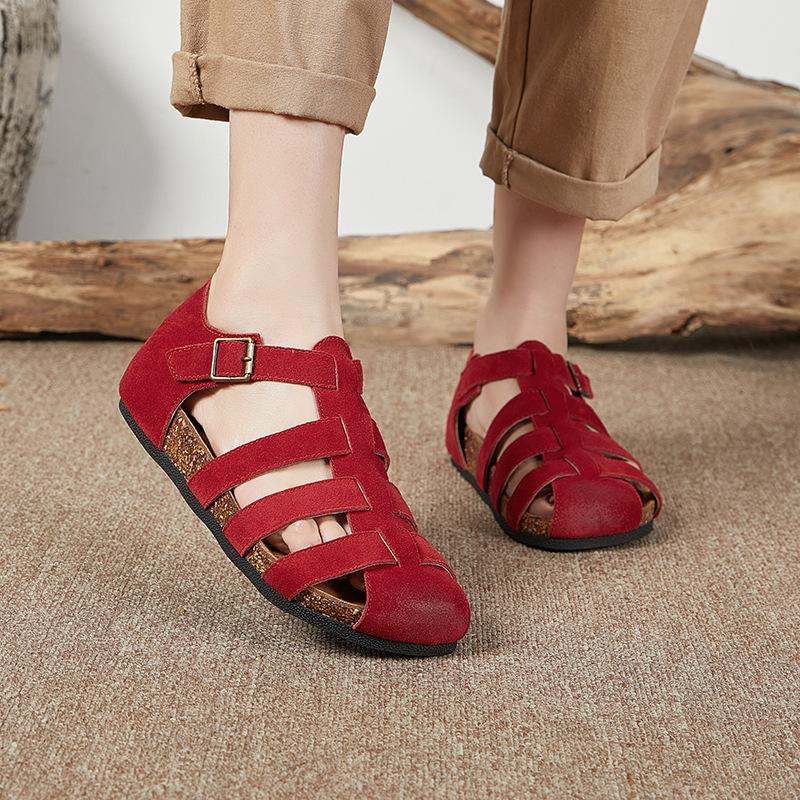 Genuine Leather Retro Toe Roman Sandals Women's Flat-bottomed Thick-soled Cowhide Woven Women's Shoes Devotion