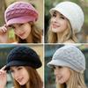 Winter Warm Double Soft Lining Knit Hat For Women Wide Visor Brim Retro High Elastic Slouchy Beanie Ski Running Camping Cap