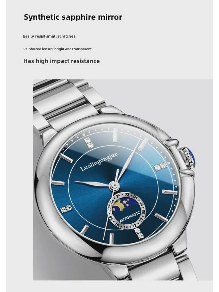 שעון פלדה אוטומטי ארבע מחוגים דיוק דוכס לורן נקודה כחולה יהלום מחוג ירח