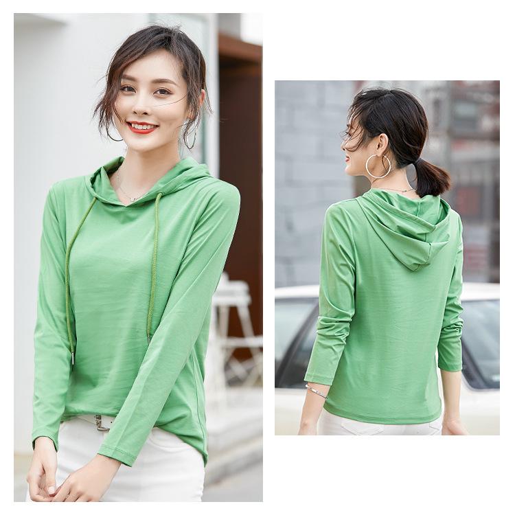 2025 Women's Long-Sleeve Hooded Pullover: Solid Color, Mercerized Cotton, Korean Style Base Layer for Spring & Autumn