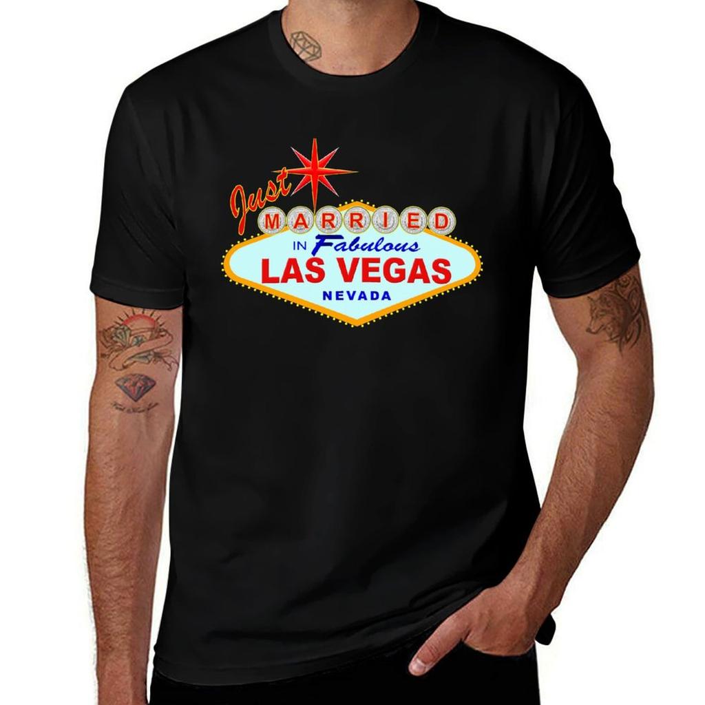 Just Married In Fabulous Las Vegas Tshirt Trendy Casual Short Sleeve Shirt Tshirt