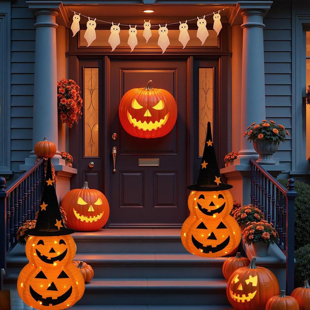 Halloween LED Pumpkin Lights Bedside Decor Pumpkin Light With Black Top Hat Thanksgiving Fall Decorations LED Lamp With 8 Modes