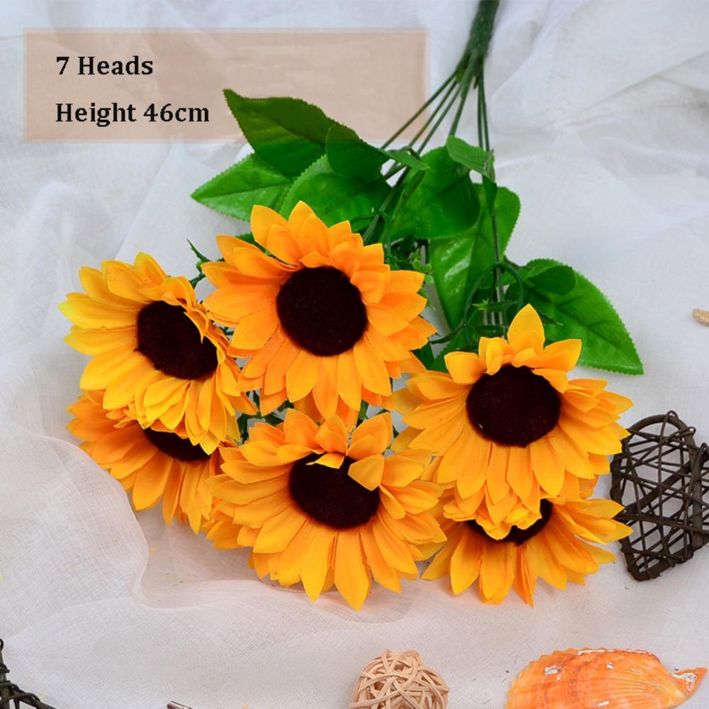New 7/15 Heads Autumn Decoration Flower Plastic Silk Flower Yellow Yellow Sunflower Office Wedding Flower Home Decoration