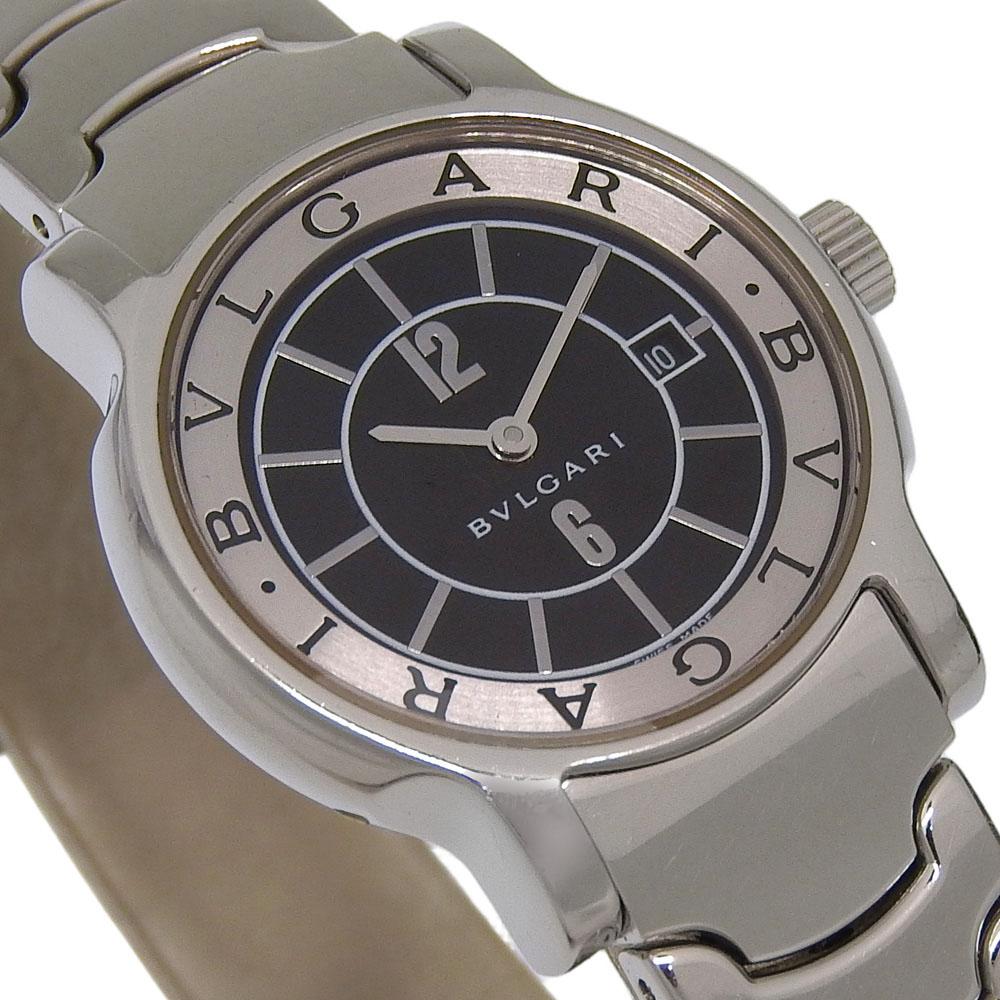 Bvlgari Solo Tempo Watches ST29S blackDial Stainless Steel Quartz Analog Display Women Used