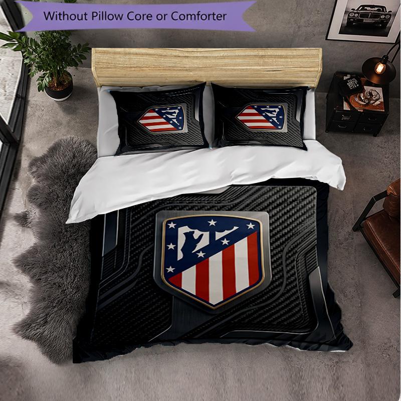 Conjunto de Roupa de Cama Atlético de Madrid Padrão 3 Peças Microfibra Macia Capa de Edredom com Fronhas para Quarto
