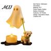 3D Printed Halloween Decor Ghost Walking Dog Night Light, LED Warm Lamp, Cute Puppy Figurine Statue with Candle, Home Party Holiday Table Gift
