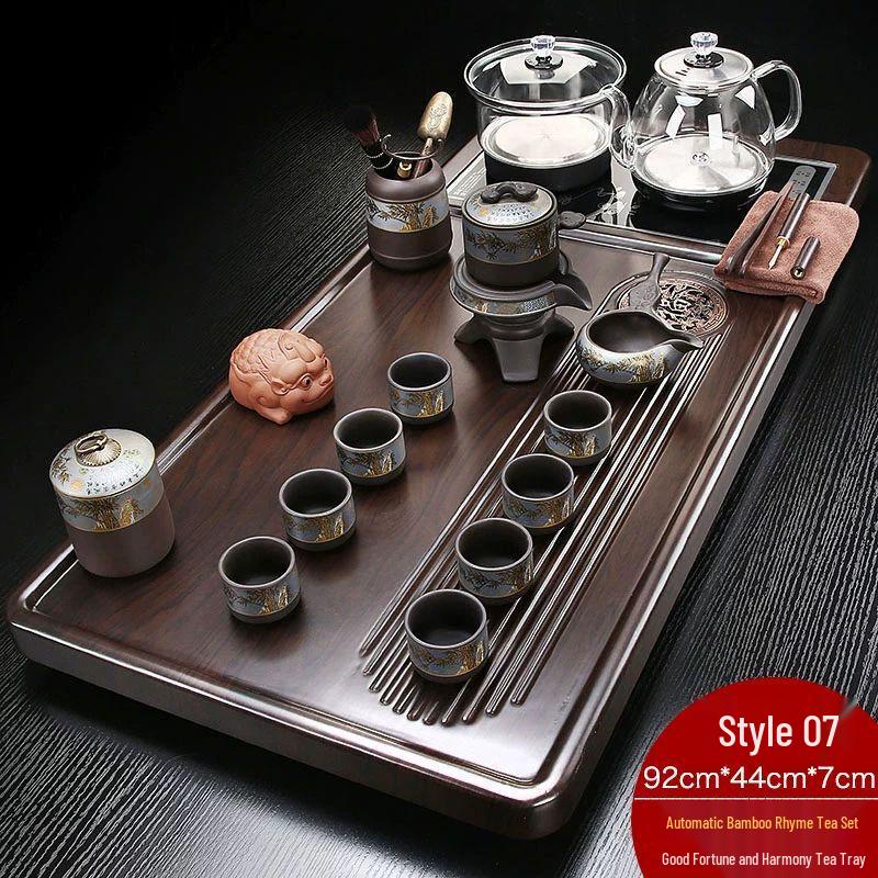 Automatic Solid Wood Tea Tray with Glass Bottom