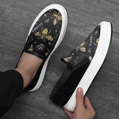 Fashion Luxury Fashion Designer New Arrival Men's Black Graffiti  Pattern Shoes Male Slip On Loafers Walking Sneakers Zapatos Hombre