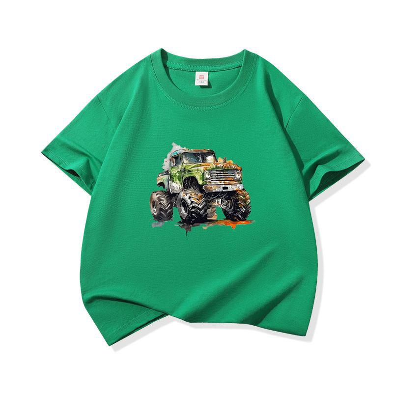 Kids Cotton T Shirt Watercolor Offroad Car Print Crew Neck Short Sleeve Tee Casual Breathable Boys Girls Summer Tops