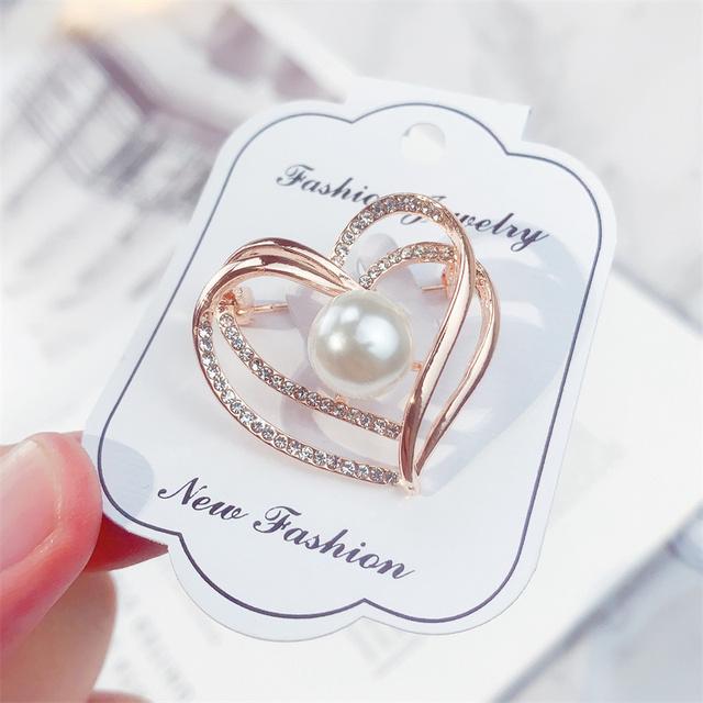 Шикарный Стиль Стильный Высококачественный Стразы Жемчуг Двойное Сердце Персик Популярные Украшения Темперамент Пол Булавка Булавка Брошь Корсаж Женская Мода Украшения