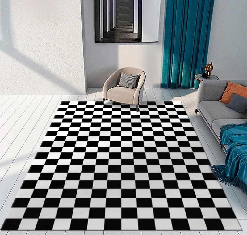 Green Checkerboard Plaid Carpet Moroccan Living Room Rug Anti-skid Entry Door Mats Household Bedside Rugs Bedroom Bay Window Mat