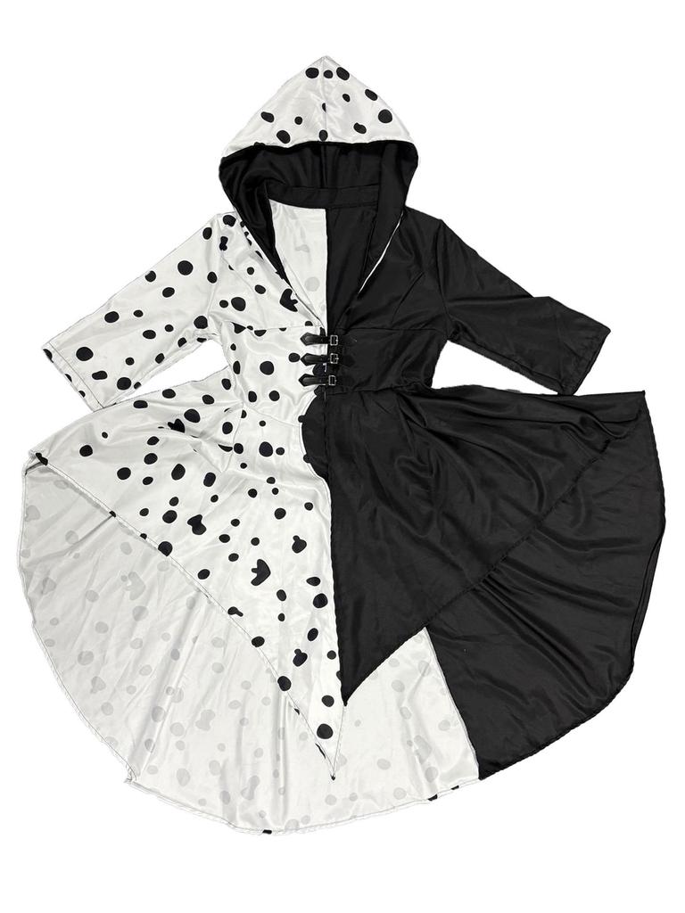 Cruella de Vil 101 Dalmatians Halloween Long Sleeve Cosplay Dress