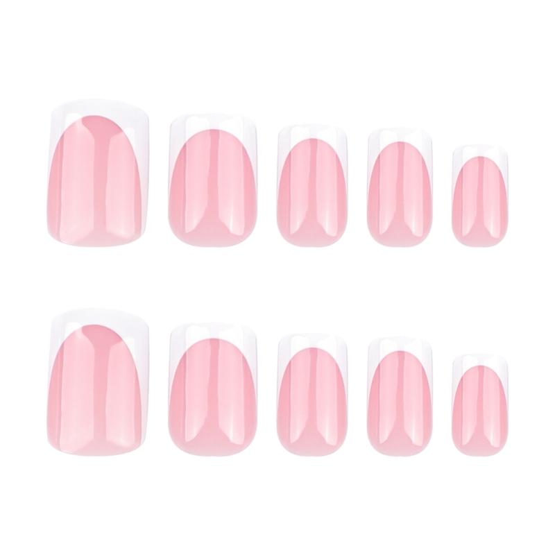 Omber Pink Press On Nail Short Square Gradient Natural Fake Nail Glossy Full Cover False Nail for Women Girls Gifts