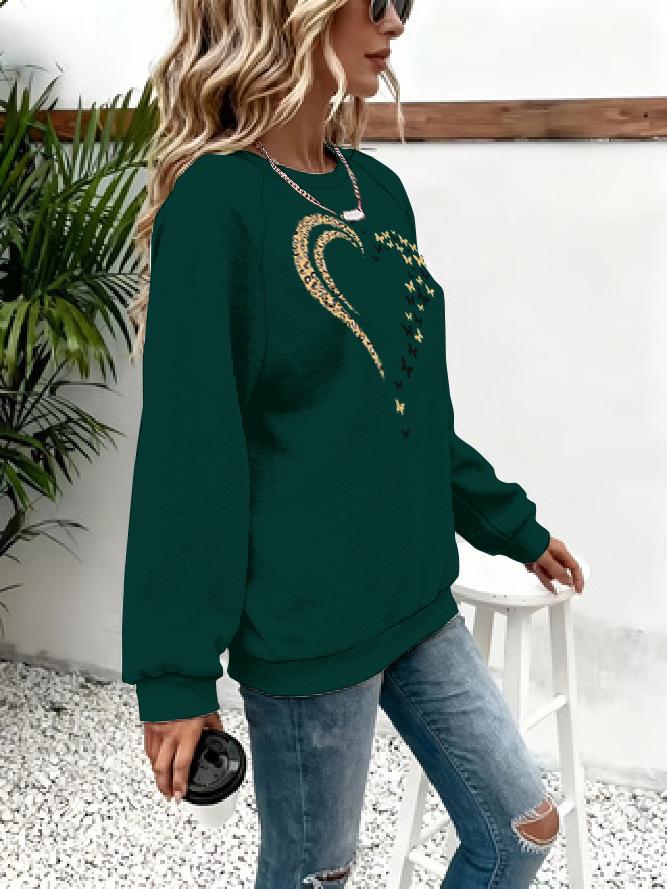 Damen Hoodie mit Herz- und Schmetterlingsprint - Mehrfarbig, Rundhalsausschnitt, Langarm, Lässiges vielseitiges Oberteil.