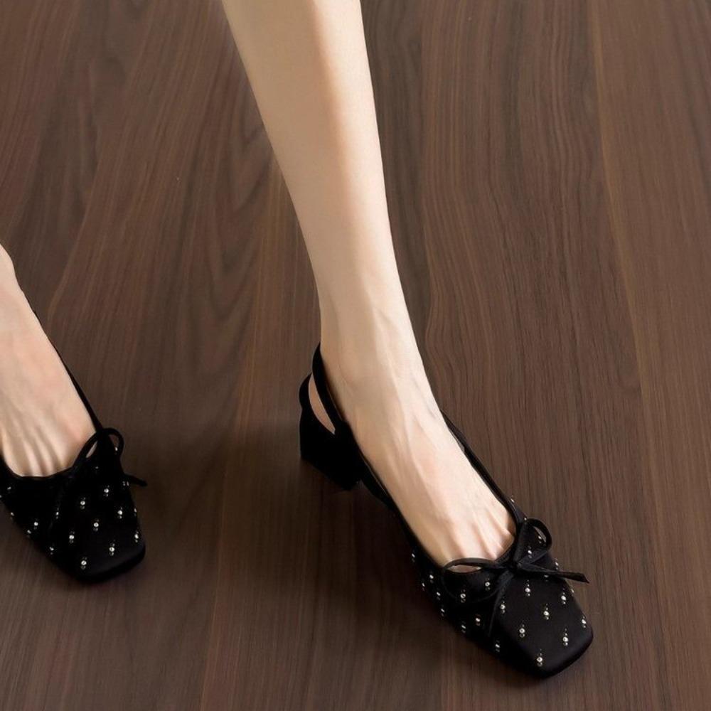 Women's Shoes 2026 High Quality Summer New Baotou Women's Sandals Fashion Square Heel Butterfly-knot Square Toe Dress Sandals