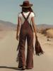 Women's Suede Fringe Wide-Leg Retro Overalls