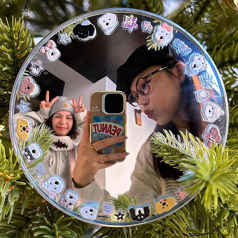 Convex Mirror With Stickers Travel Mirror Photo Props Makeup Mirrors Portable Round Mirrors Wide Angle Mirror To Photograph