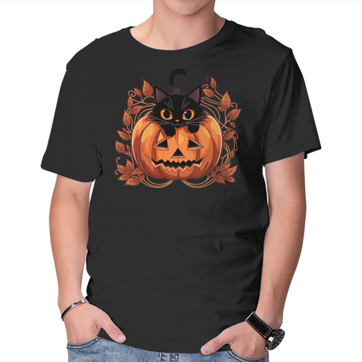 Unisex Crew Neck T-Shirt Pumpkin Paws Graphic Short Sleeve Casual Tee L