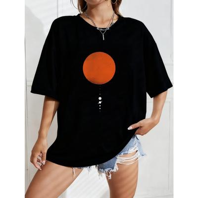 Wit Oversized T-shirt Met Oranje Cirkelprint Voor Casual Kleding