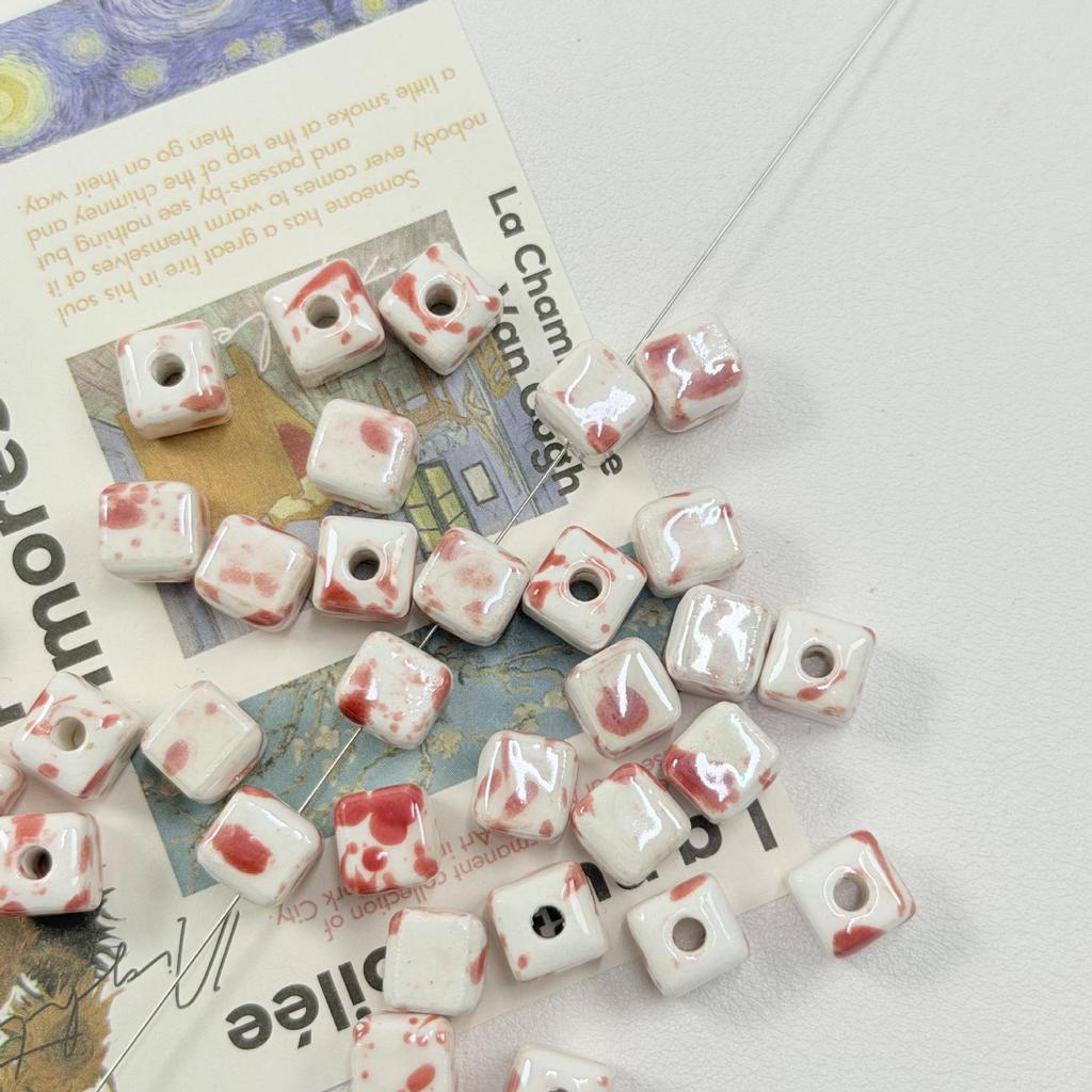 Colorful 3D Square Ceramic Beads for DIY Necklaces and Bracelets