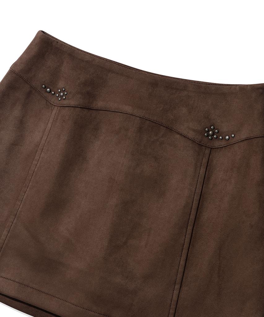 Code Graphy (Women) Faux Suede Mini Skirt_Brown