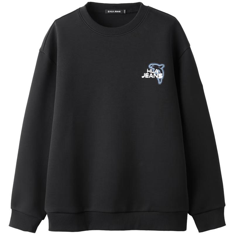 HLA Black Whale Men's Printed Round Neck Pullover Sweatshirt